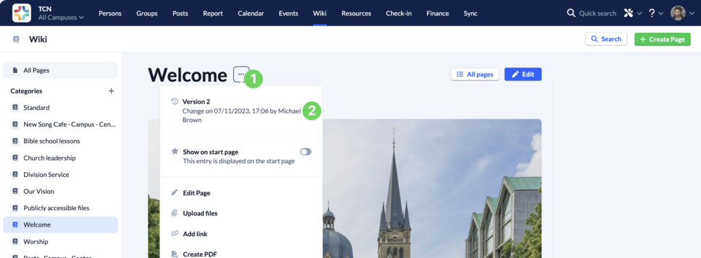 Screenshot Wiki page context menu