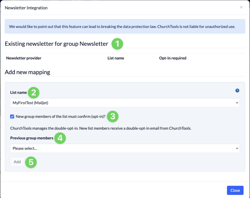 Groups - Newsletter - Add new mapping