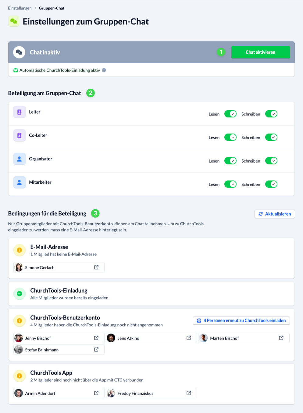 Screenshot Einstellungen für Gruppen-Chat