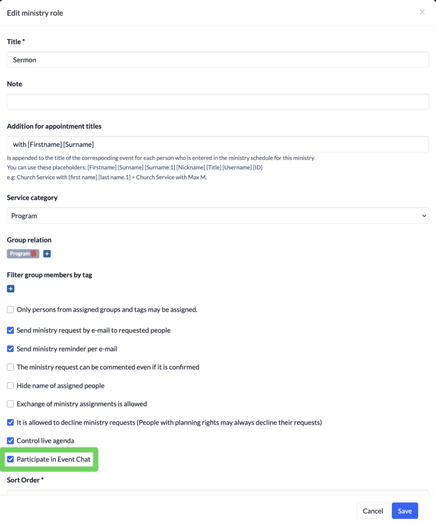 Events Master data Sermon Event Chat