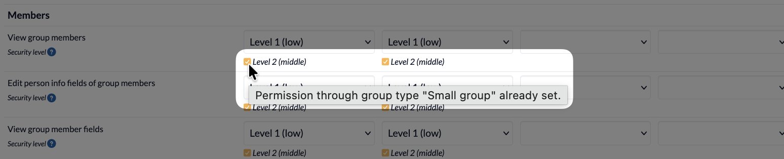 Screenshot Groups Single group Permissions Permission set by group type