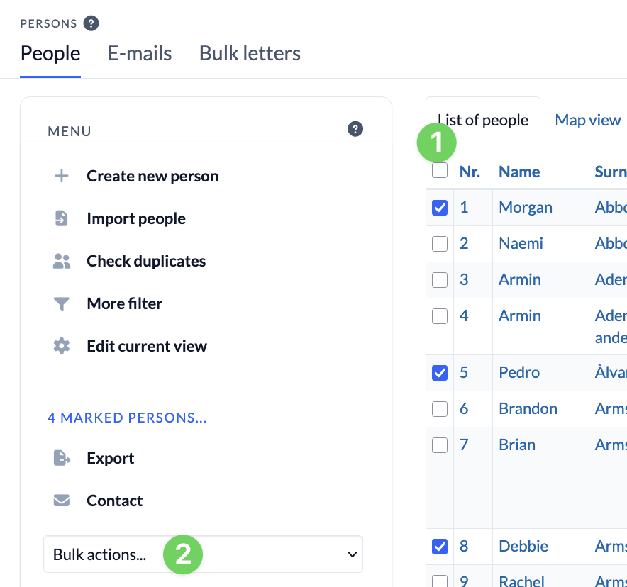 Screenshot Persons List of people Select for Bulk action