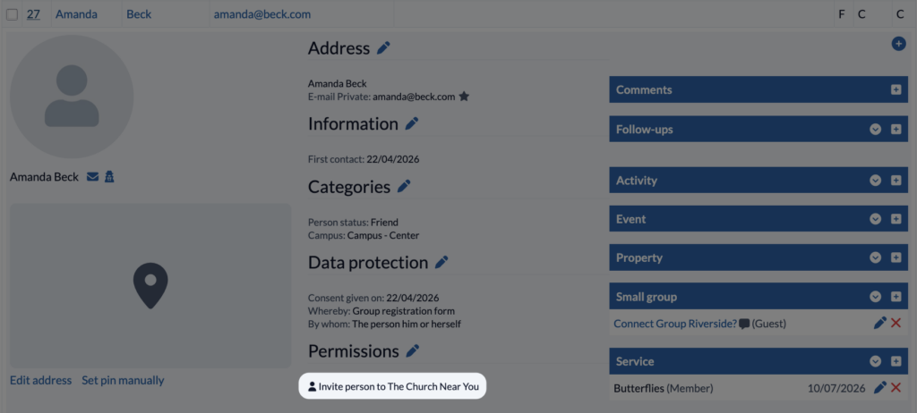 Screenshot Persons List of people Invite to ChurchTools