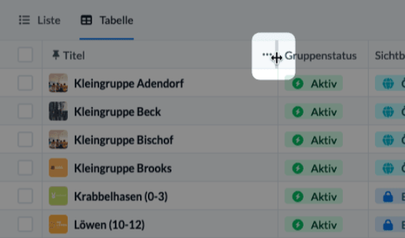 Screenshot Spaltenbreite in der Gruppentabelle ändern