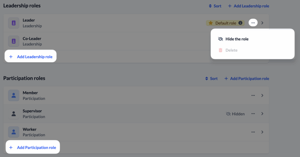 Groups - Manage Group types - Manage roles