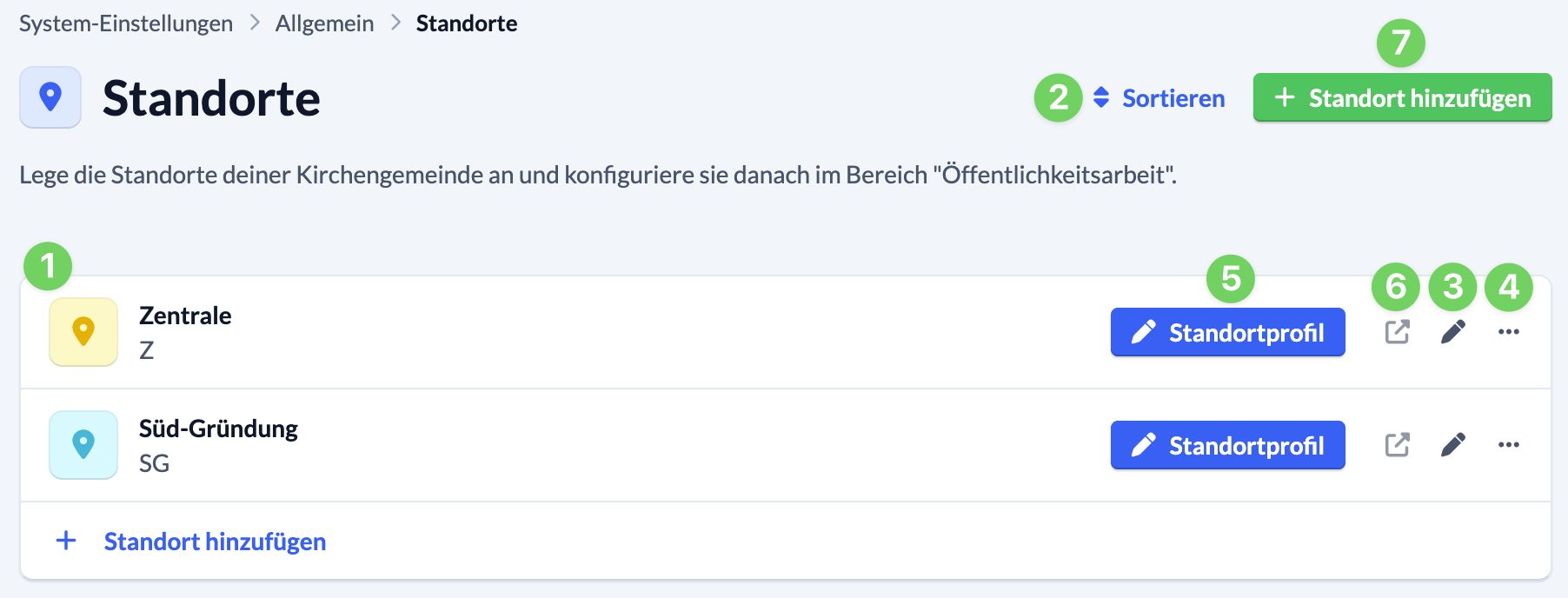 Screenshot Standorte