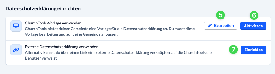 Screenshot Datenschutzerklärung einrichten