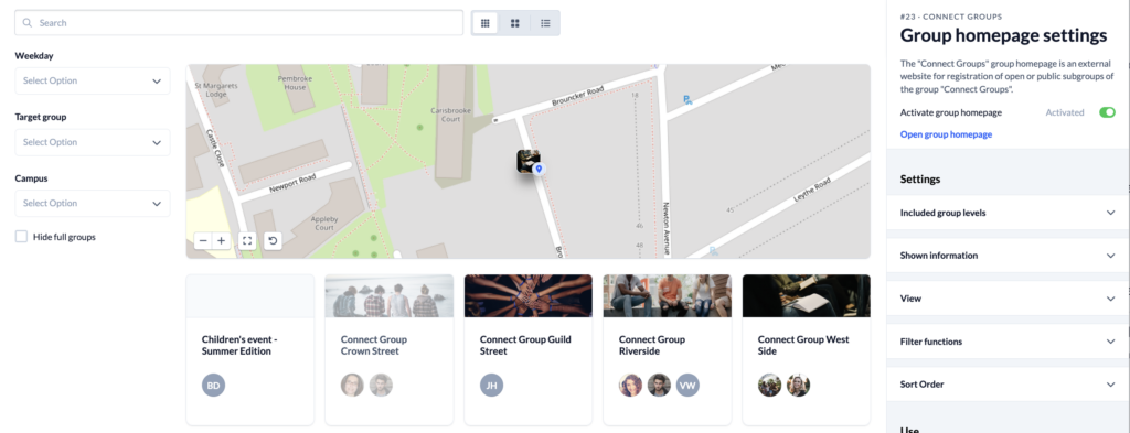 Screenshot Groups Hirarchy Edit group homepage