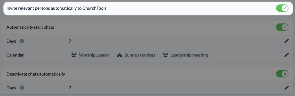 Screenshot System settings Communication Chat Invite relevant persons