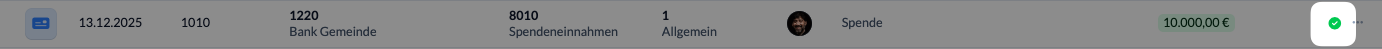 Screenshot festgeschriebene Buchung mit grünem Haken