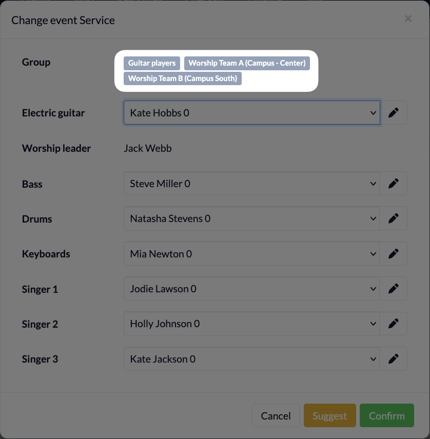Screenshot Events Plan Groups assigned to roles