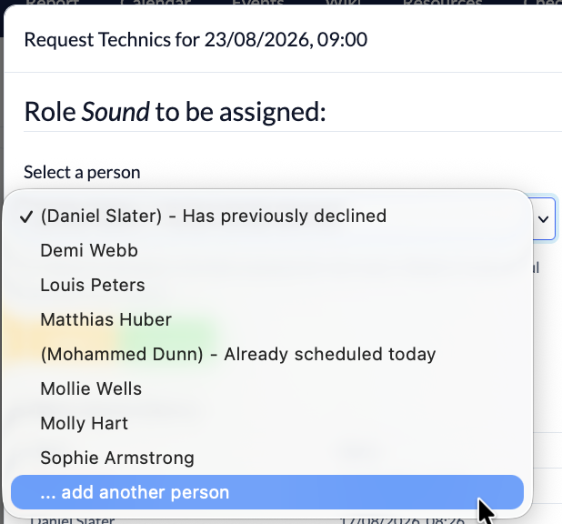 Screenshot Events Plan assign role sound