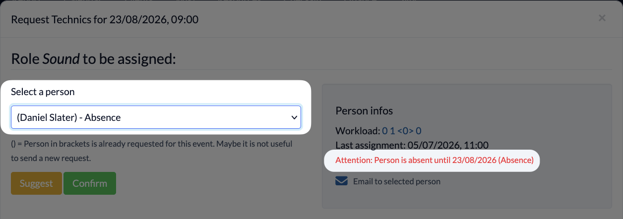 Screenshot Events Plan assign role Attation absence