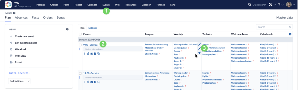 Screenshot Events Plan fill automatically