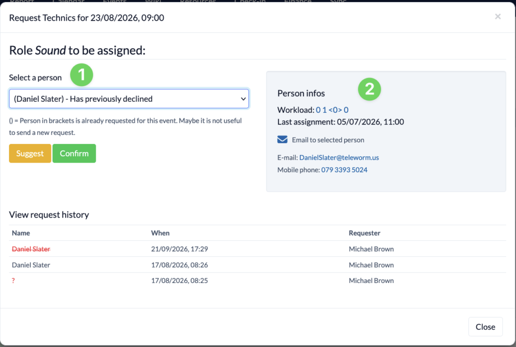 Screenshot Events Plan role to be assing