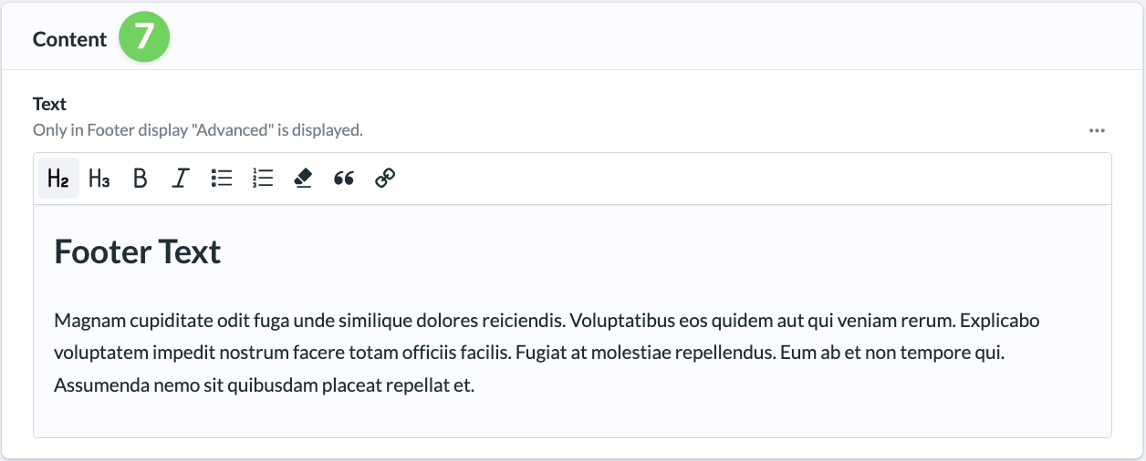 Screenshot Website Settings Footer Text