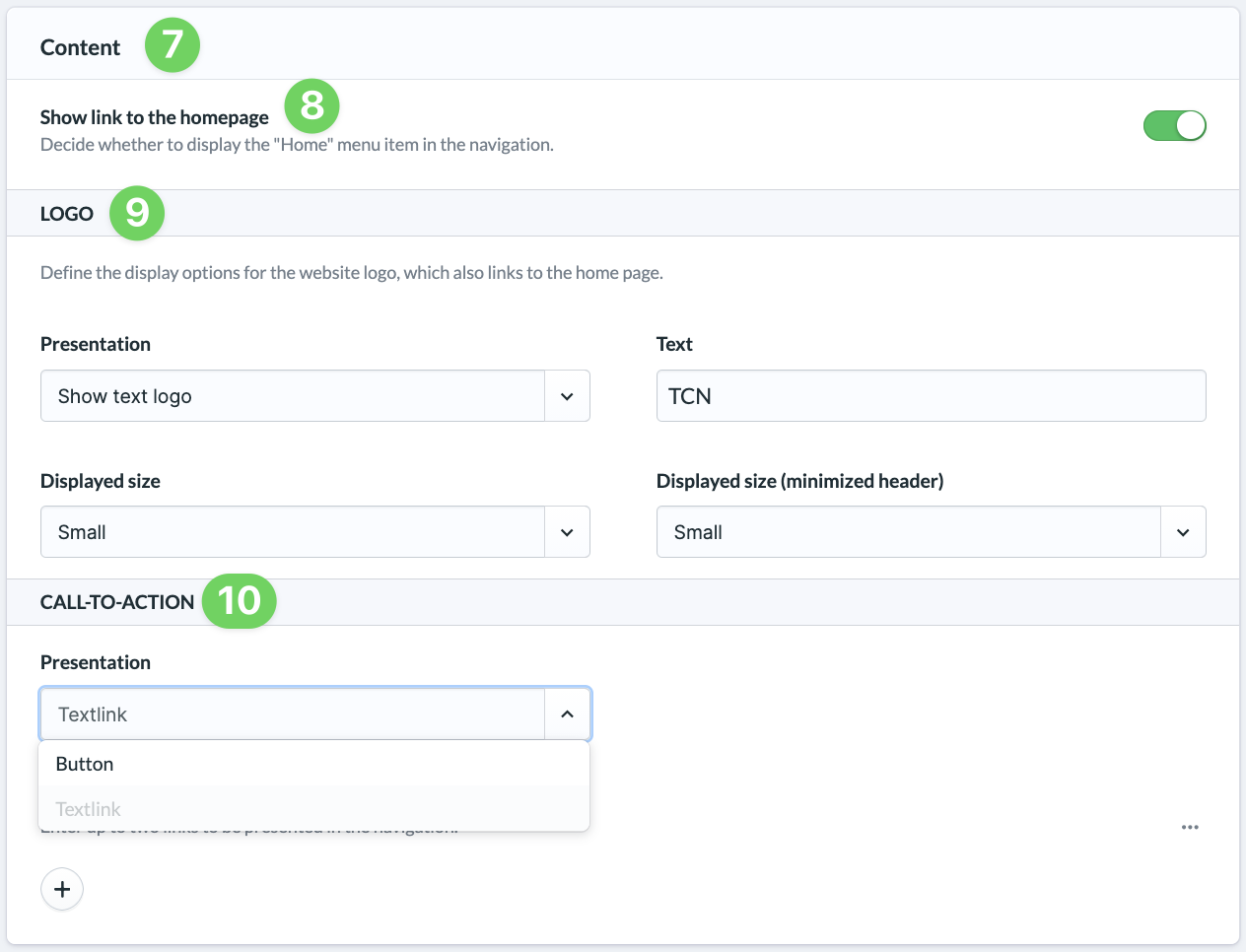 Screenshot Website Settings Header Content