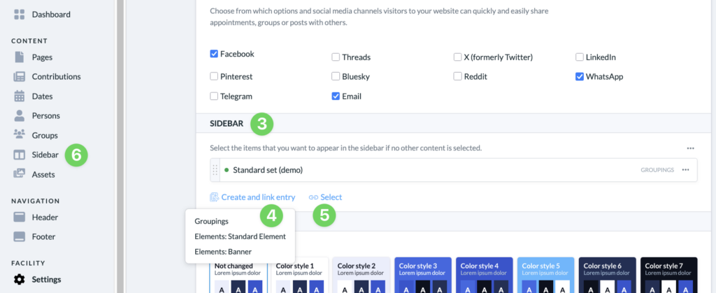 Screenshot Website Settings Sidebar