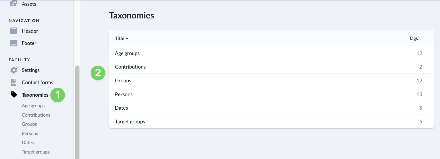 Screenshot Website Setttings Tags