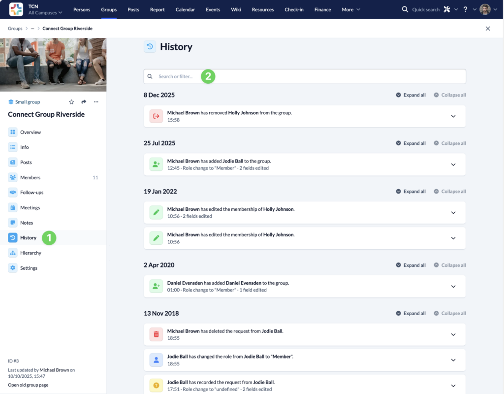 Screenshiots Groups History