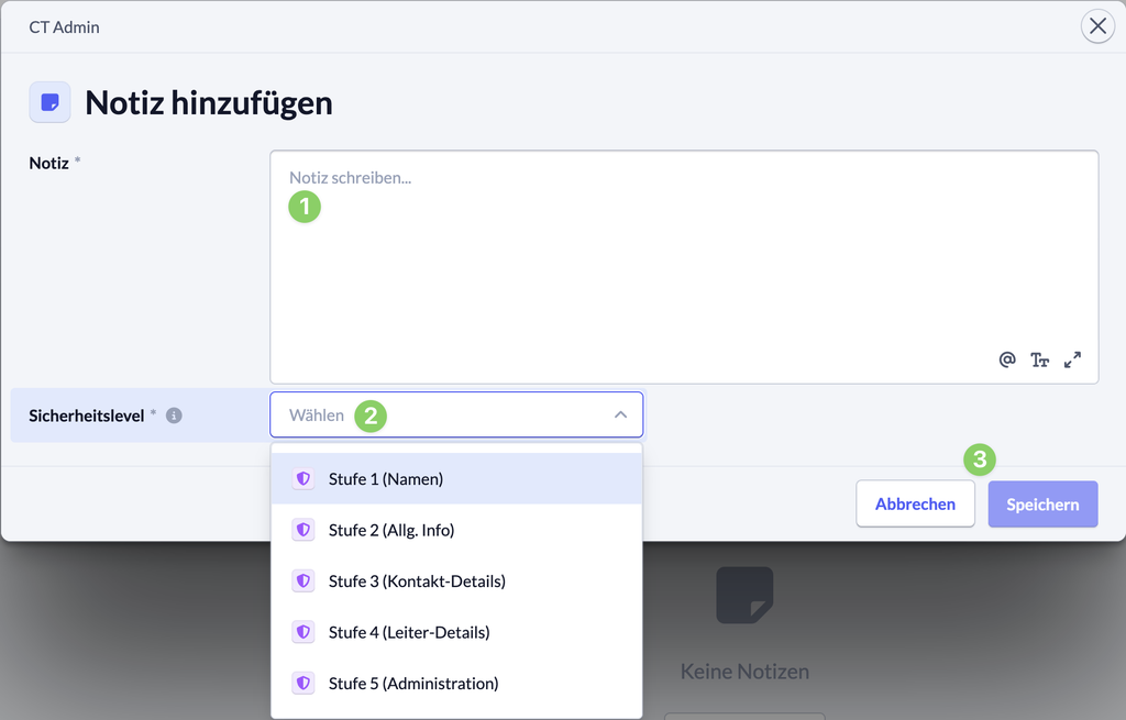 Screenshot Modal Notiz hinzufügen