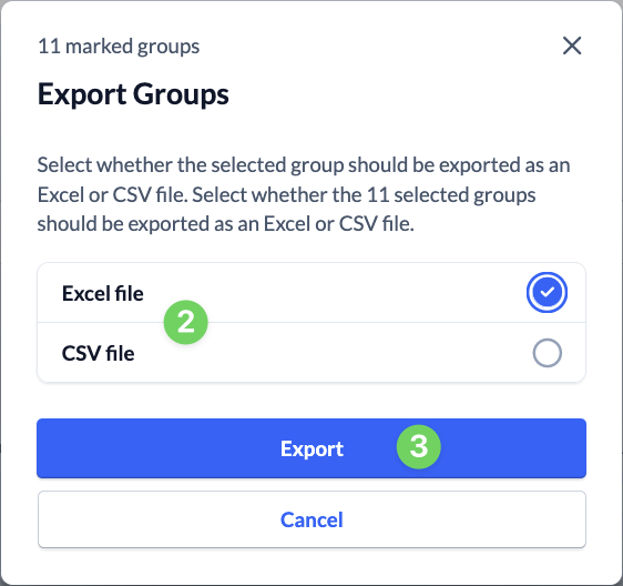 Screenshot Groups Export Select file type