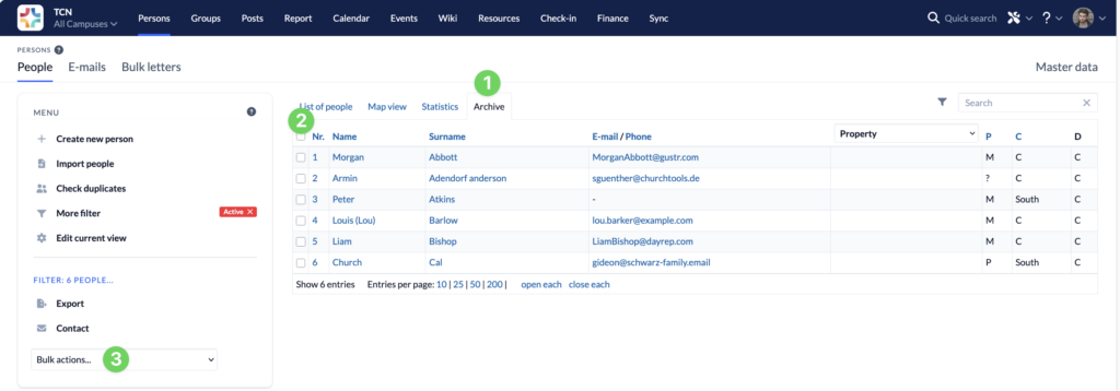 Screenshot Persons Archive for delete