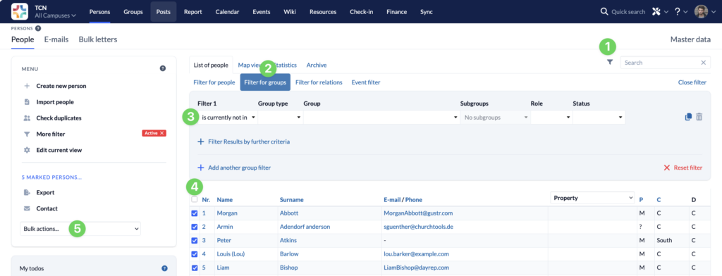 Screenshot Persons More filters Filter for groups is currently not in
