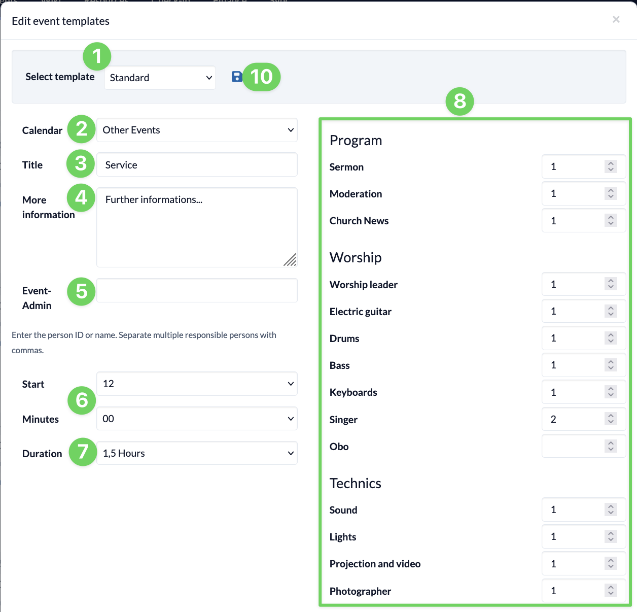 Screenshot Events Create new evet template Dialog box