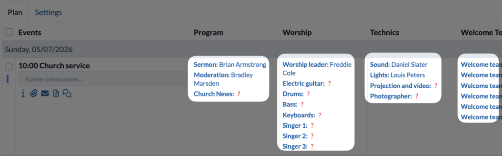 Screenshot Events Customize roles for an event