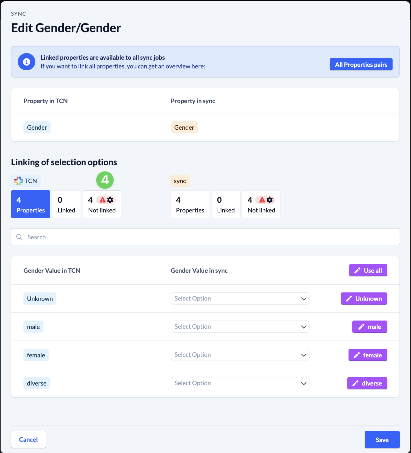 Screenshot Sync Execution prevented Edit gender