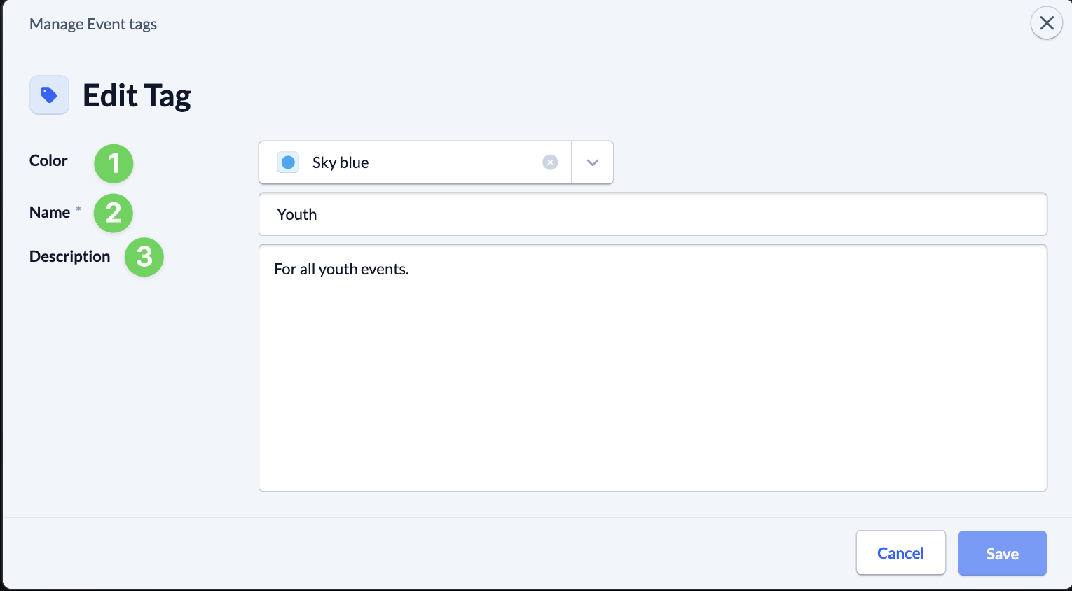 Calendar - Manage Event tags - Edit individual tag