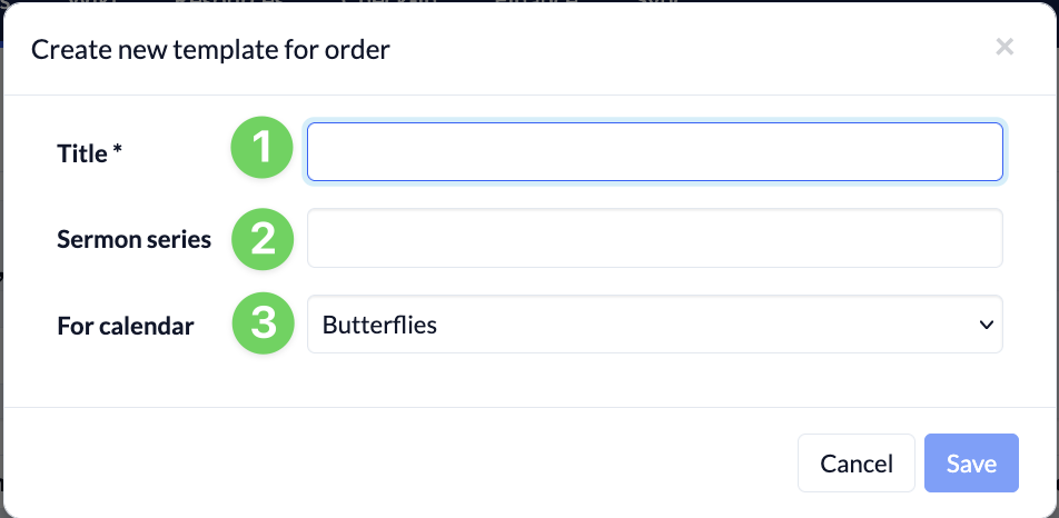 Screenshot Events Orders new template form