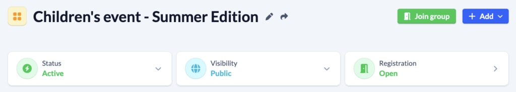 Screenshot Groups Status Visibility Registration