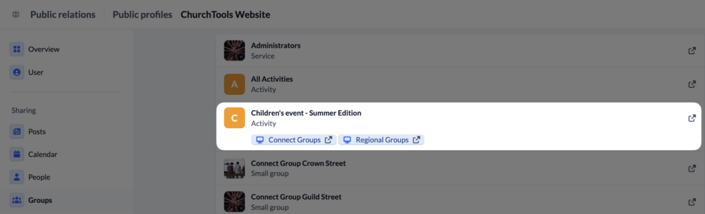 Screenshot Website Groups List public groups