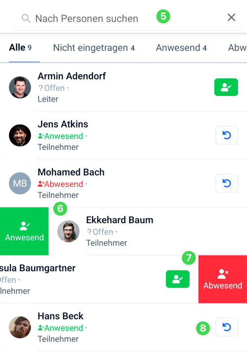 Screenshot Anwesenheit manuell erfassen
