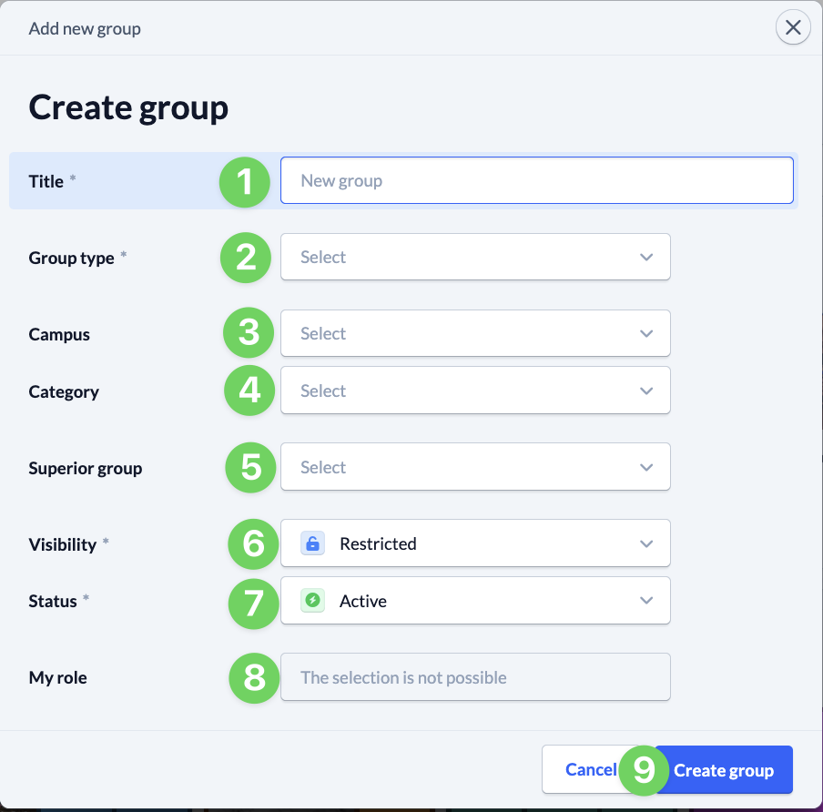 Groups - Create group - parameter