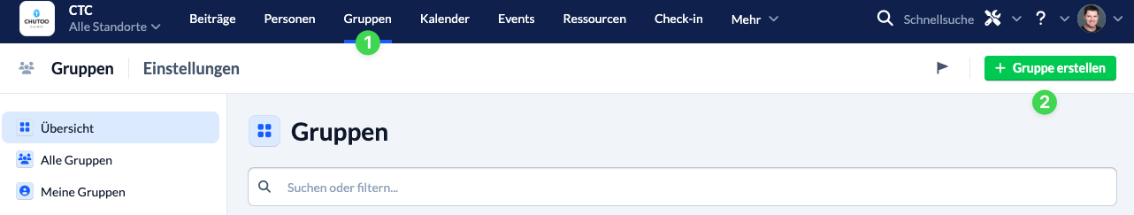 Screenshot Button Gruppe erstellen im Gruppenmodul