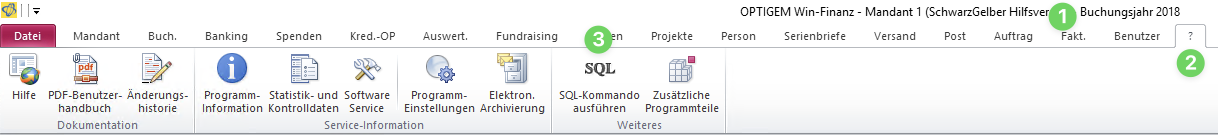 Screenshot SQL-Kommando in Optigem aufrufen