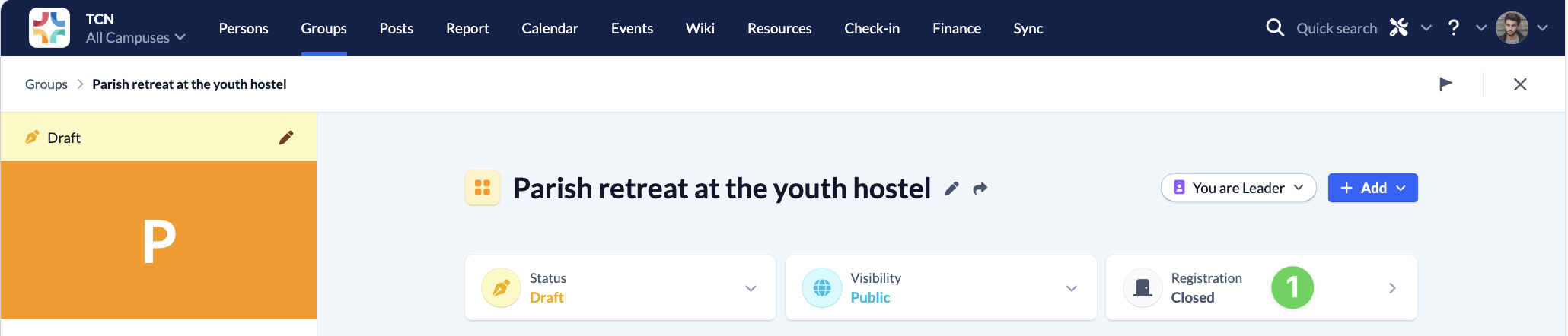 Screenshot Groups Registration