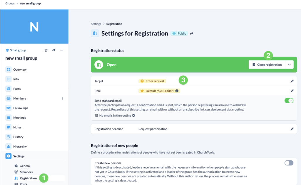 Screenshot Groups Settings Registrattion Settings
