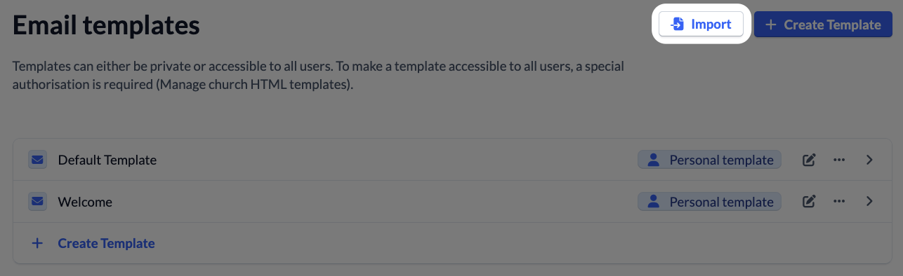Screenshot Persons E-mail E-mail template Import