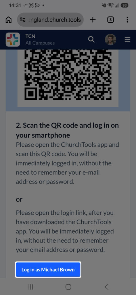 Screenshot App Browser Login-Button