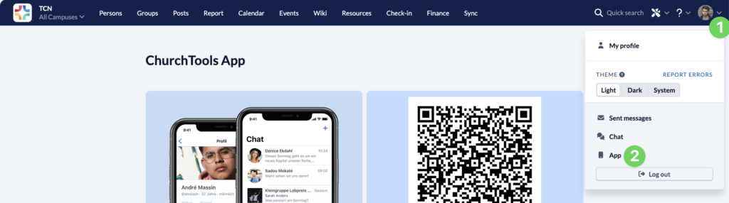 Screenshot User menu App