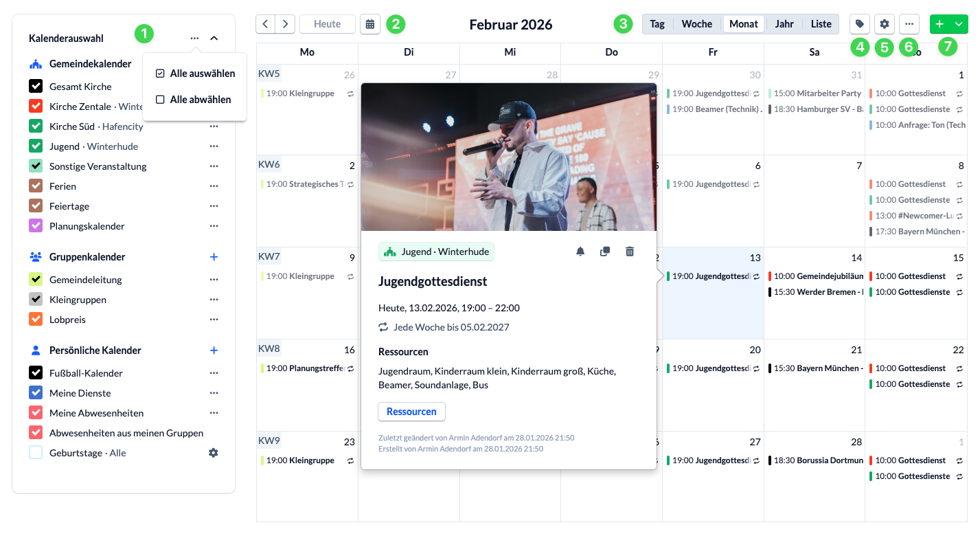 Screenshot Überblick Kalendermodul