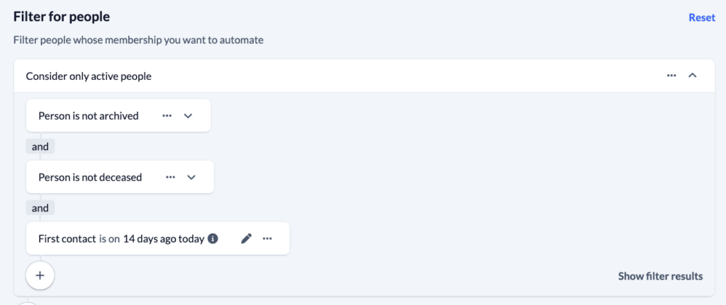 Groups - Settings - Automatic membership - Filter for people
