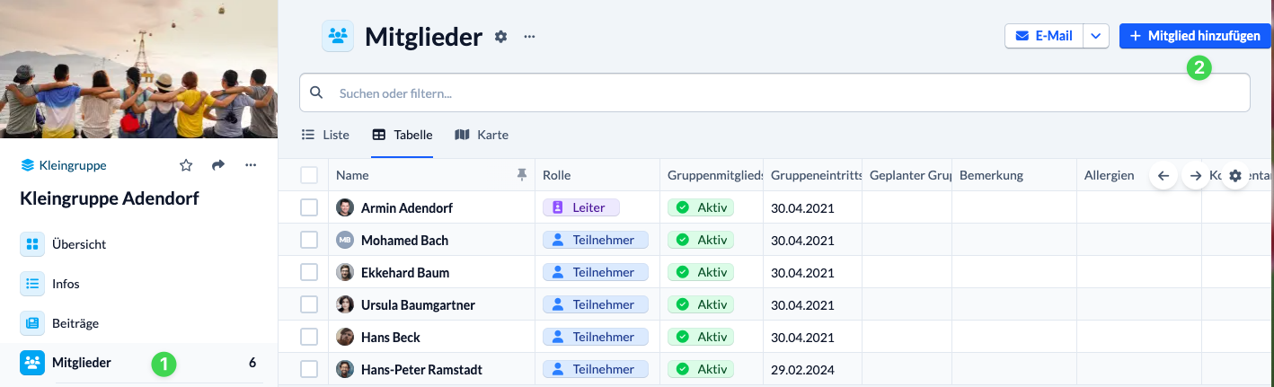 Screenshot Gruppenmitglied hinzufügen