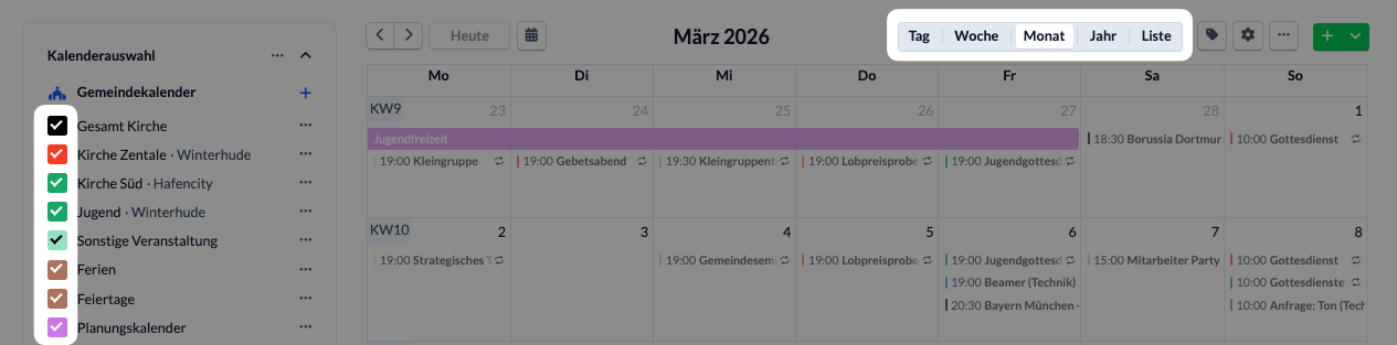 Screenshot Zeitraum und Kalender auswählen