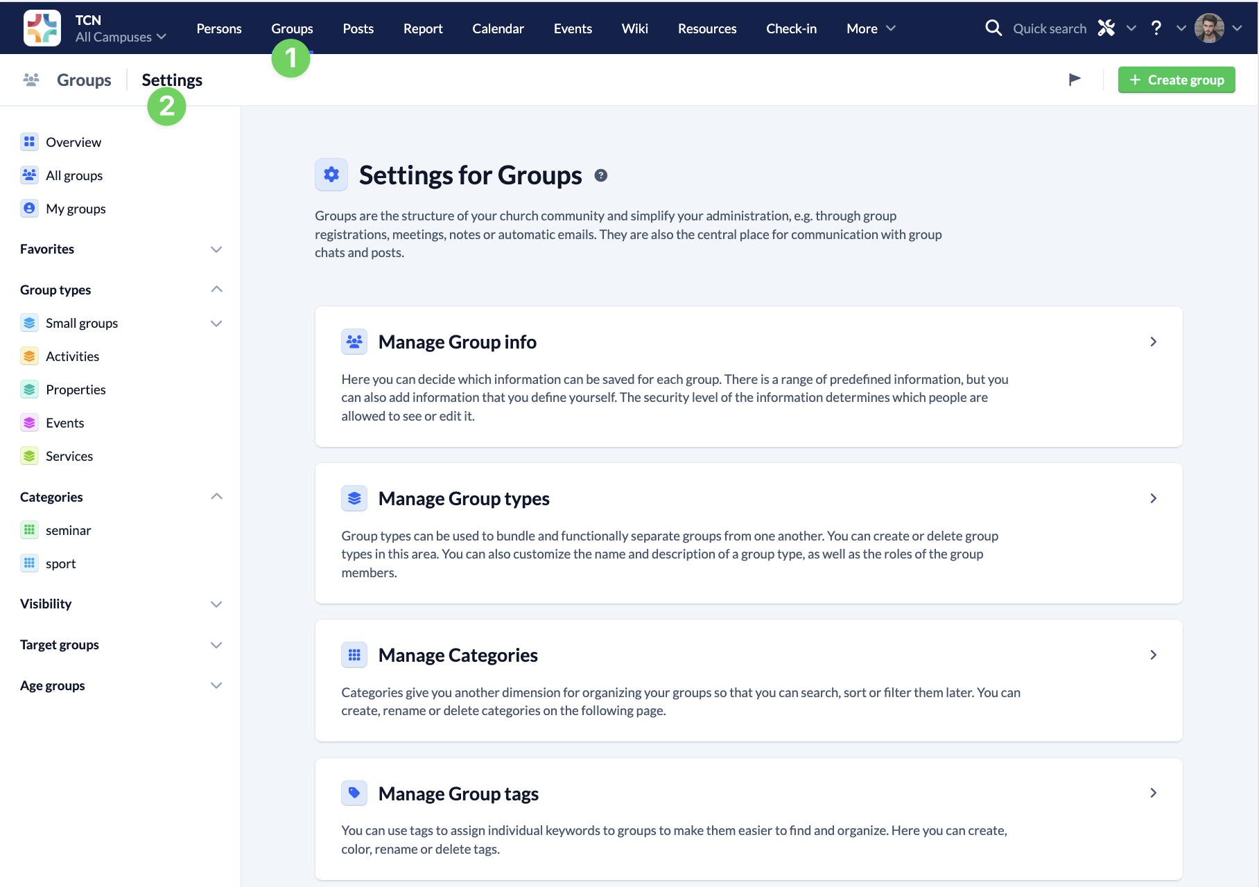 Screenshot Groups Settings