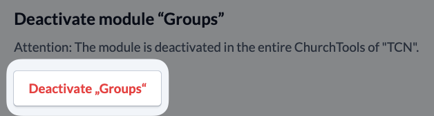 Screenshot Groups Settings Deactivate module Groups